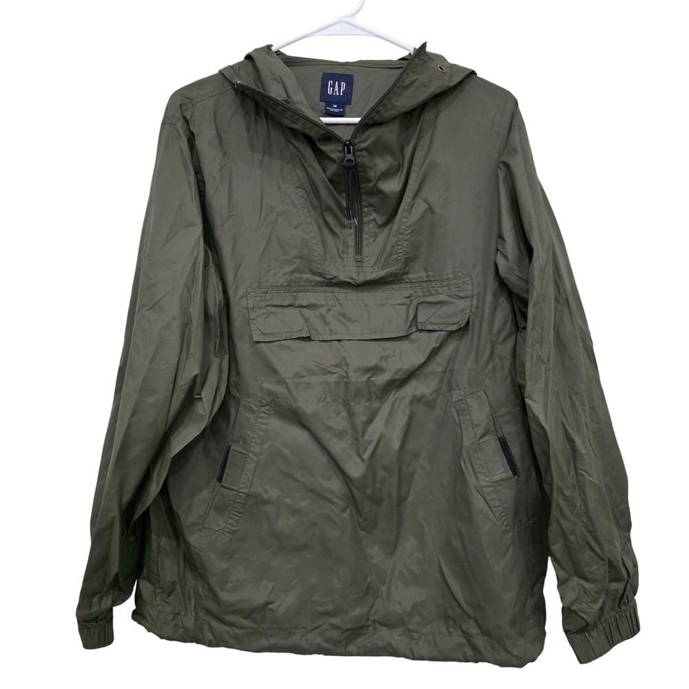 GAP Mens XS Anorak Jacket Olive Green Half Zip Hooded Windbreaker Pullover